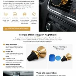 Support magnétique voiture pour smartphone noir et doré sur grille d’aération