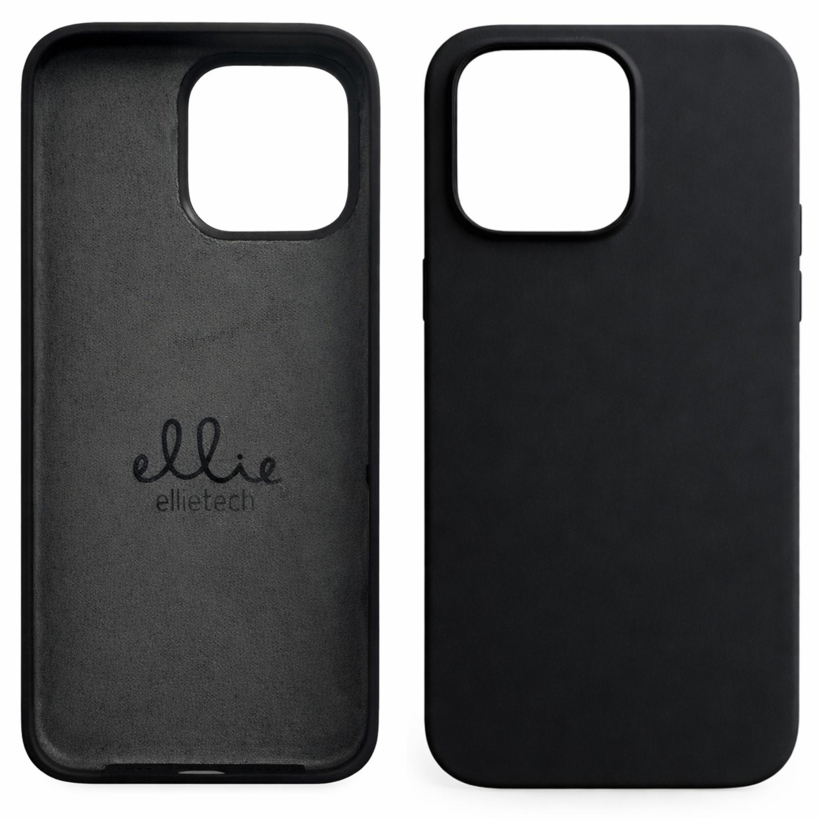 Coque Silicone Noire pour iPhone 13 Mini – Protection Antichoc Coque silicone noire pour iPhone 13 Mini, vue avant et arrière, avec protection du bloc caméra.