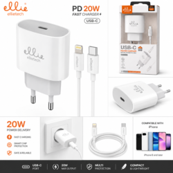 Chargeur USB-C 20W EllieTech CD405 pour iPhone avec charge rapide