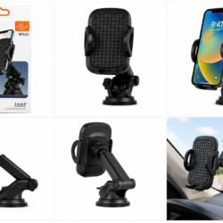 Support téléphone voiture EllieTech SP322 avec ventouse pour pare-brise et tableau de bord
