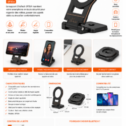 Support smartphone pliable et réglable ELLIETECH SP354 noir