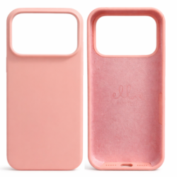 Coque Silicone Case rose pour iPhone 17 Pro – vue avant et intérieur en microfibre