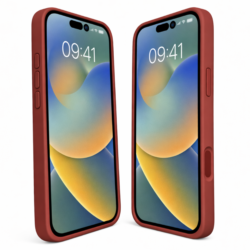 Coque Silicone Case marron brique pour iPhone 16 Pro Max en silicone liquide avec finition mate, vue avant et profil.