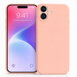 Coque Silicone Case Rose Pêche pour iPhone 16 avec finition mate et protection intégrale.