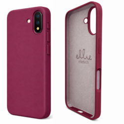 Coque Silicone Case iPhone 16 couleur bordeaux (rouge bordeaux), vue avant et arrière avec intérieur en microfibre douce.