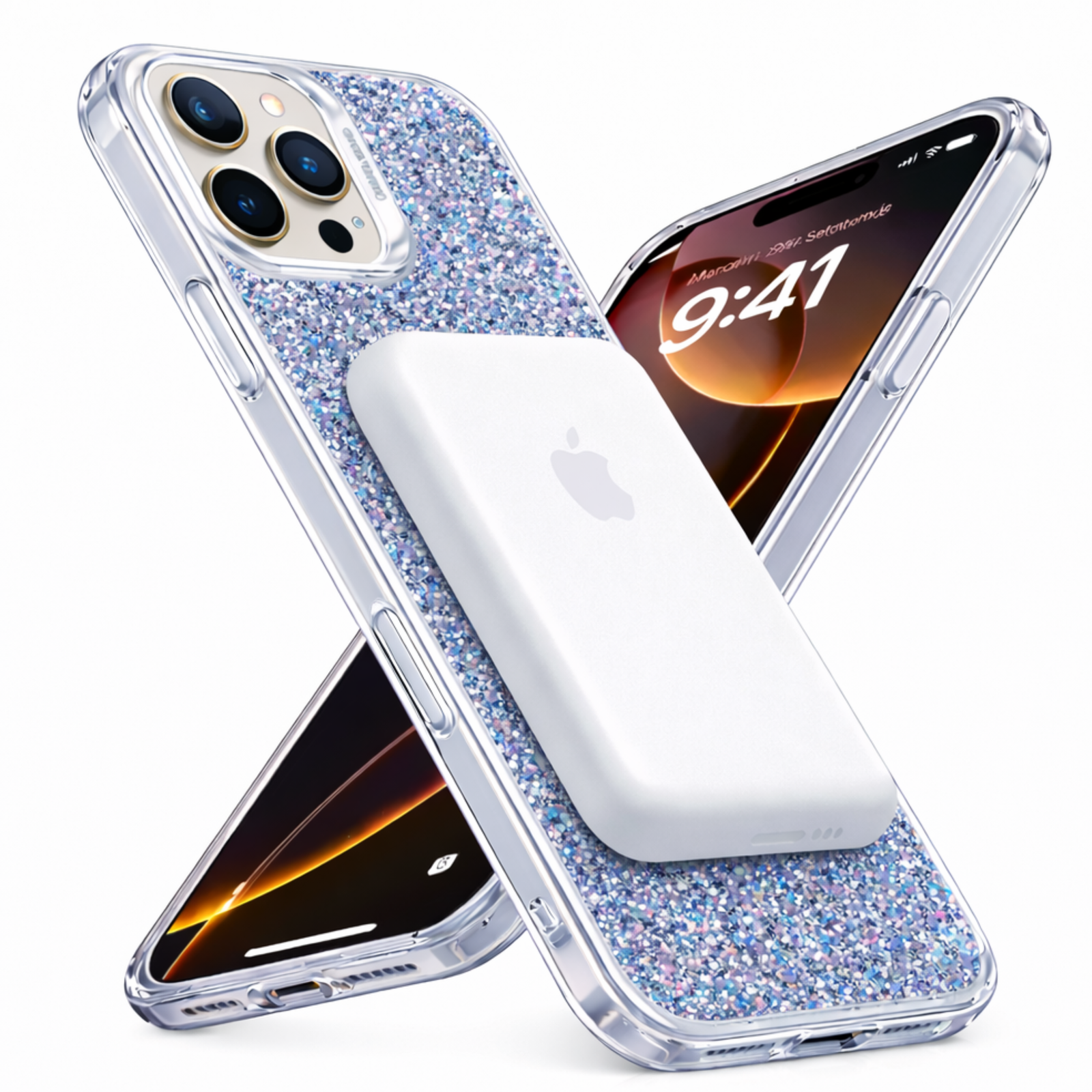 Coque Magnétique Pailletée iPhone 16 Pro – Gris Coque transparente Grise pailleté pour iPhone 16 Pro avec fixation magnétique compatible MagSafe et protection renforcée.