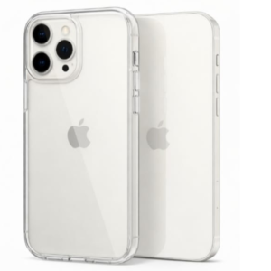 Coque transparente pour iPhone 12 Pro Max avec protection des bords et du bloc caméra.