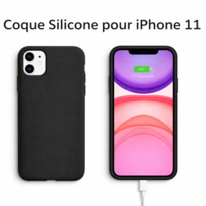 Coque silicone noire pour iPhone 11 avec protection du dos, des bords et du bloc caméra.