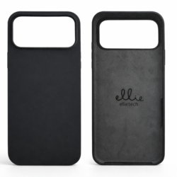 Coque silicone noire pour iPhone 17 Pro Max avec protection renforcée du bloc caméra.