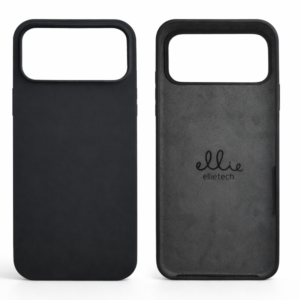 Coque silicone noire pour iPhone 17 Pro Max avec protection renforcée du bloc caméra.